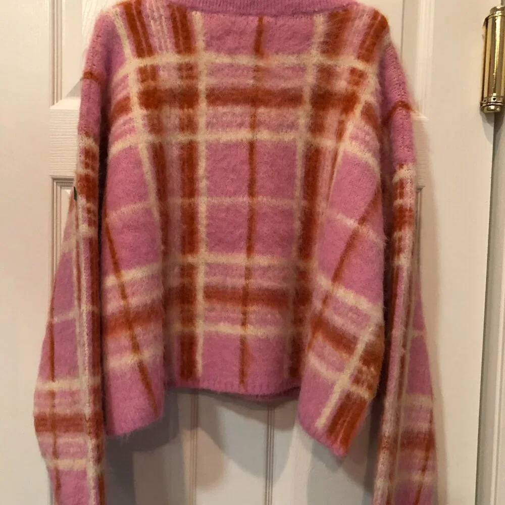 Women's Full Zip Mock Turtleneck Cardigan - Wild Fable™ Pink Plaid XXL - Picture 2 of 4